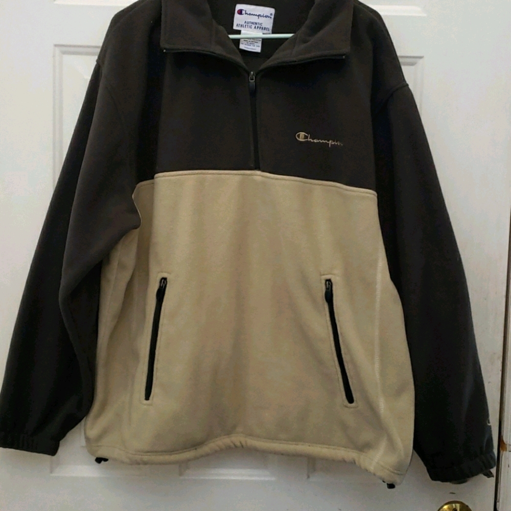 Mens Champion Fleece Zip Down Jacket Xl Green and